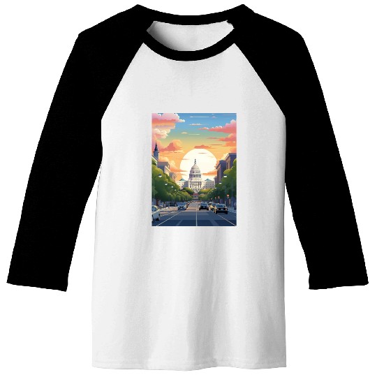 Sunset in US Capitol Washington DC Baseball Tees