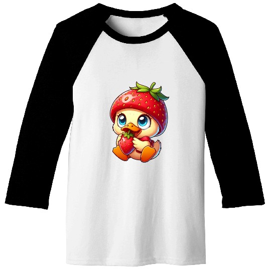 Cute Duck with Strawberry Fruity Quirky Fruit Baseball Tees