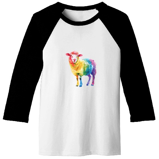Shepherd Sheep Farm Animal Rainbow Sheep Colorful Baseball Tees