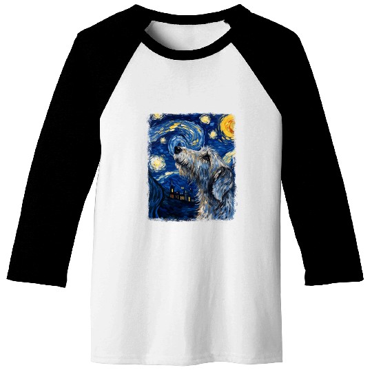 Irish Wolfhound Dog Starry Night Painting Baseball Tees