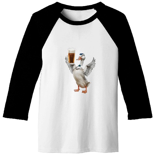 Duck Drinking Beer Realistic Baseball Tees