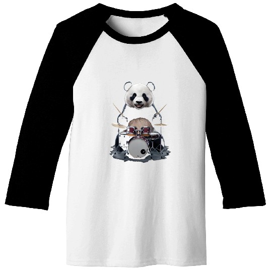 Panda Playing Drums Realistic Baseball Tees