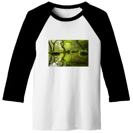 Enchanted Forest Reflections in Tranquil Pond Baseball Tees