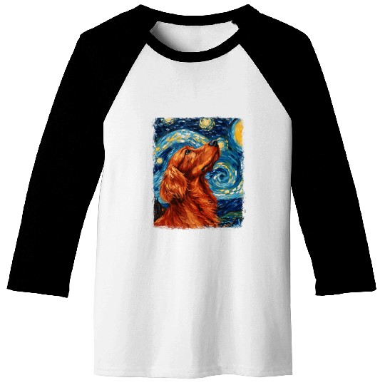 Irish Setter Dog Starry Night Painting Baseball Tees