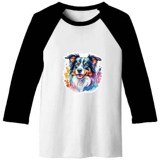 Border Collie Watercolor Baseball Tees