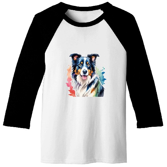Border Collie Watercolor Baseball Tees