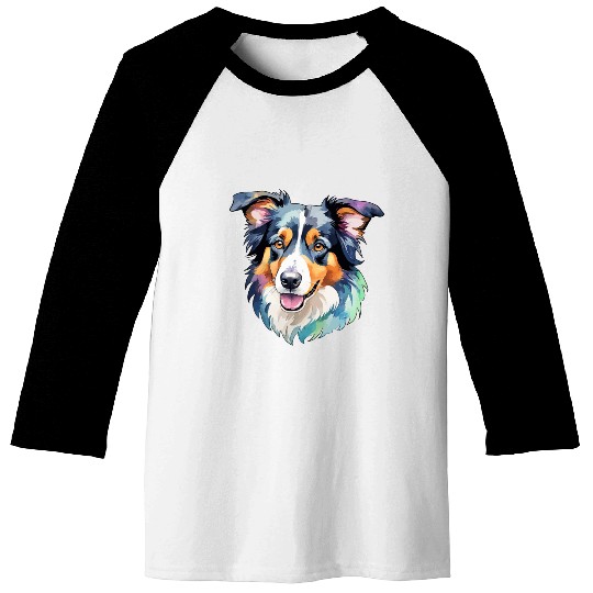 Border Collie Watercolor Baseball Tees
