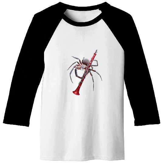 Spider Playing Clarinet Realistic Baseball Tees
