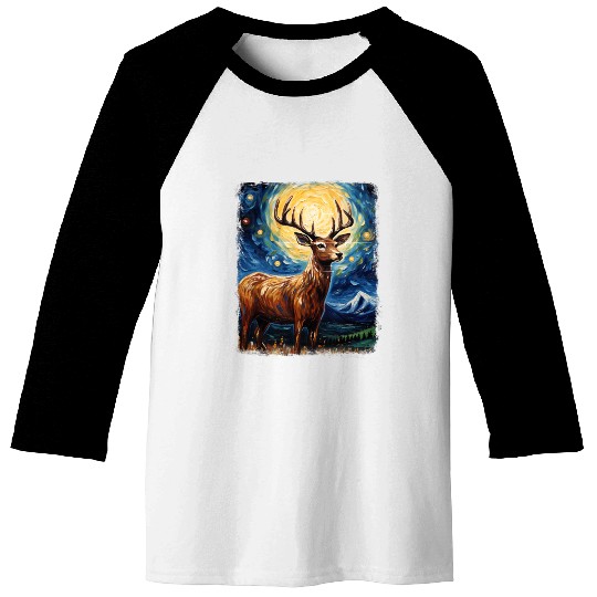 Deer Hunter Deer Hunting Starry Night Painting Baseball Tees