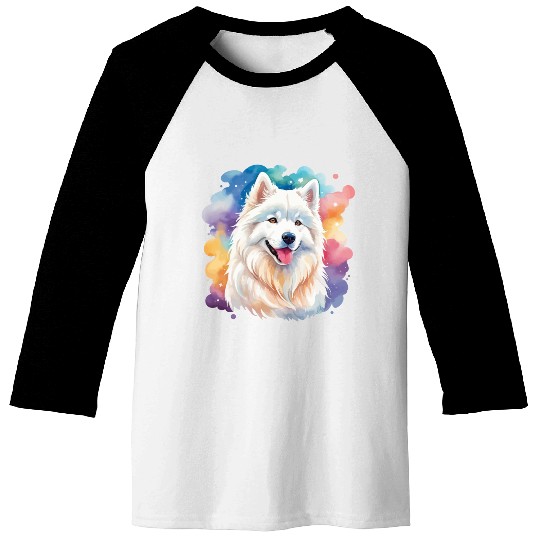 Samoyed Dog Watercolor Baseball Tees