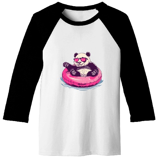 Panda with sunglasses in a pink swimming ring Baseball Tees