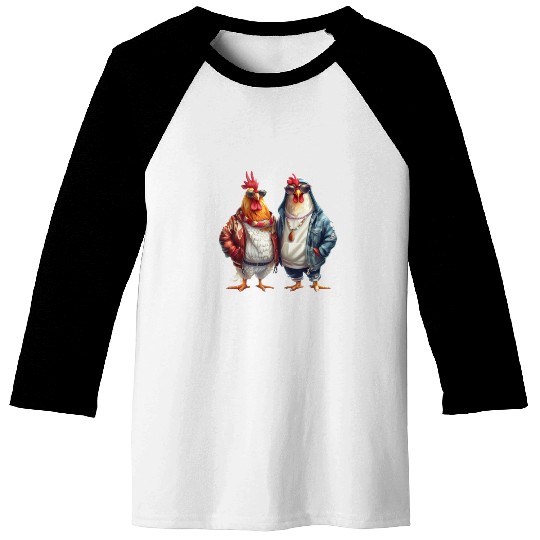 Streetwear-dressed chickens looking Baseball Tees