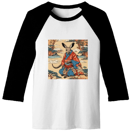 Retro Ukiyo-e Style Kangaroo Caricature Baseball Tees