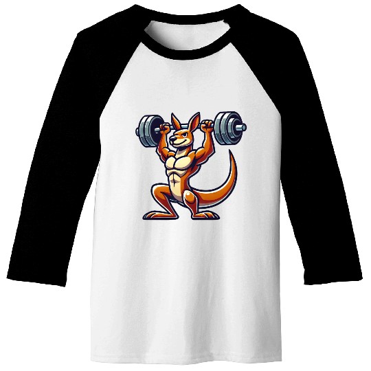 Kangaroo barbell gym fitness workout training Baseball Tees
