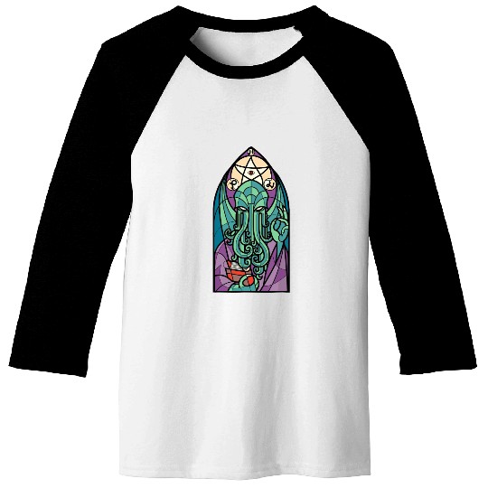 Cthulhu Church Stained Glass Cosmic Horror Funny Baseball Tees