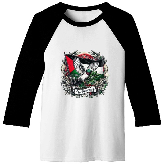 Pigeon holding olive's leaf free Palestine Flag Baseball Tees