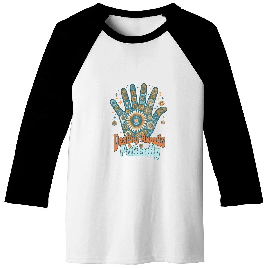 SAYING: Destiny awaits patiently, retro palm, sun Baseball Tees