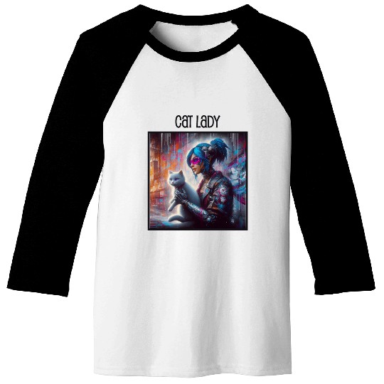 Cat Lady (Cyberpunk) Street Art v1 Baseball Tees