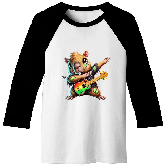 Cute Dabbing Capybara Zombie Squad Guitar Hallowee Baseball Tees