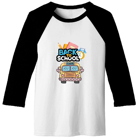 Colorful Back to School Design with Yellow Bus Baseball Tees