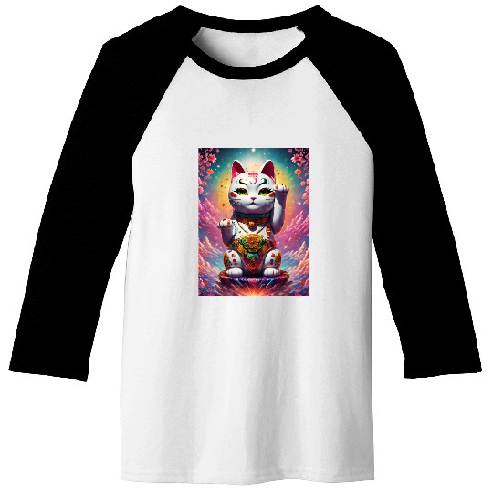 Maneki neko lucky cat Baseball Tees
