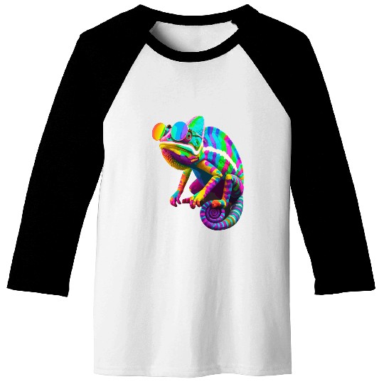 Colorful Chameleon with Sunglasses Baseball Tees