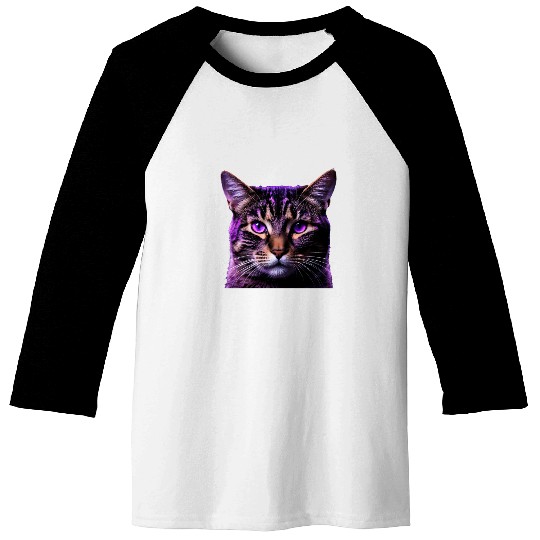Vivid Lilac-Eyed Tabby Cat Portrait Baseball Tees
