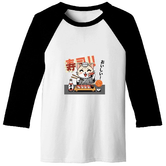 Sushi Chef Cat Adorable Culinary Cat Design Baseball Tees