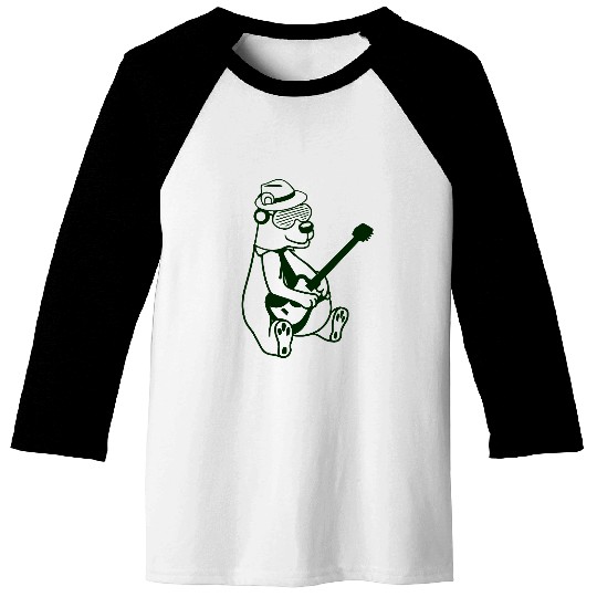 Cool Sitting Grizzly Brown Bear Playing Guitar Fun Baseball Tees