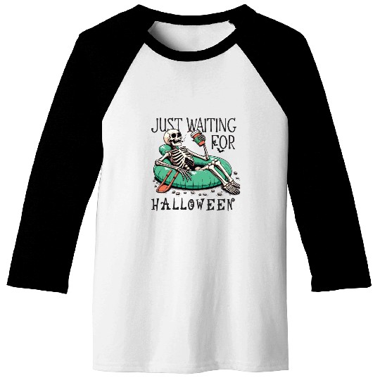 Waiting for halloween saying skeleton at pool Baseball Tees
