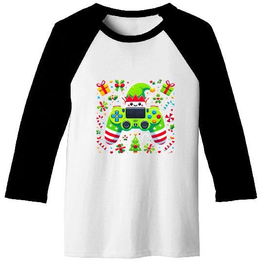 Christmas Elf Themed Gaming Controller Fun Baseball Tees