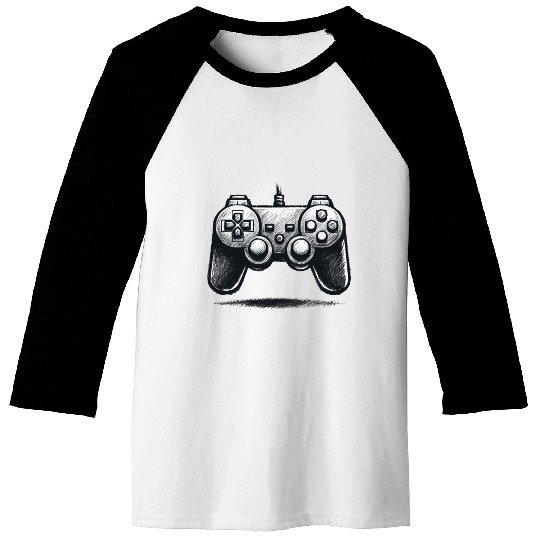 Gamer Controller Cartoon Charcoal Gaming Art Baseball Tees