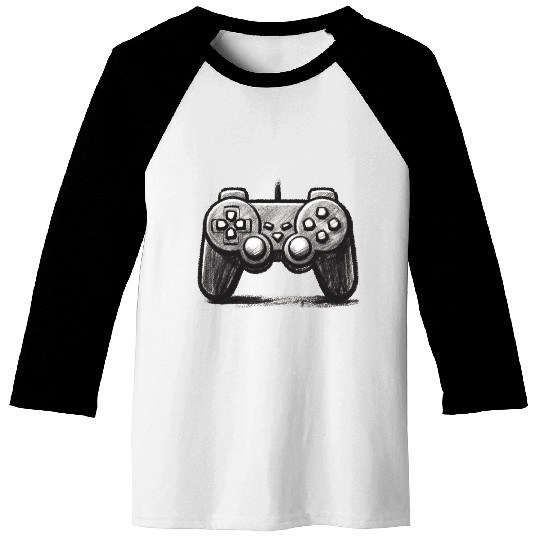 Gamer Controller Cartoon Charcoal Gaming Art 3 Baseball Tees