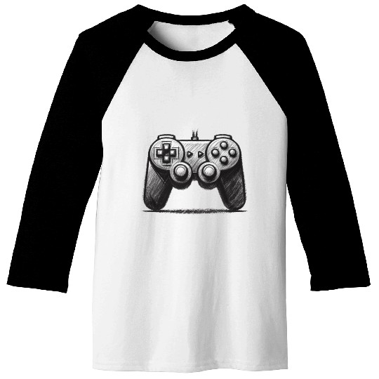 Gamer Controller Cartoon Charcoal Gaming Art 4 Baseball Tees