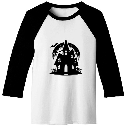 Bat Full Moon Haunted House Halloween Tattoo Baseball Tees