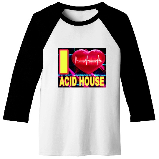 I LOVE ACID HOUSE YELLOW FONTS Baseball Tees