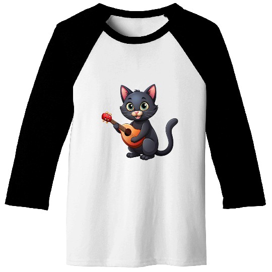 Black cat plays guitar Baseball Tees