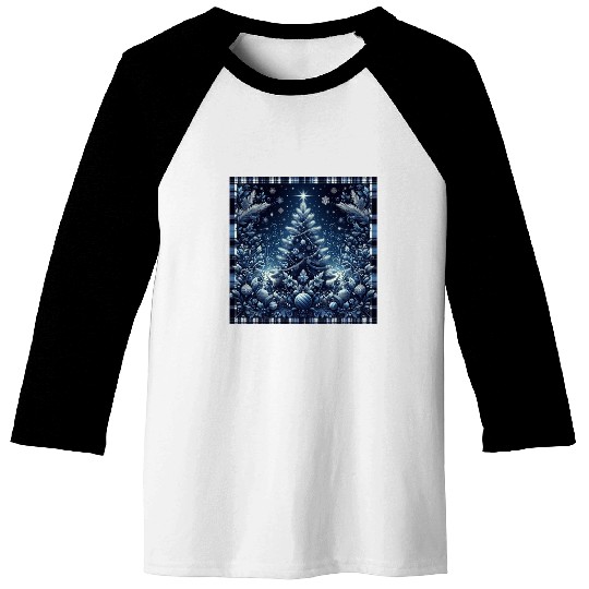 flannel blue and white christmas Baseball Tees