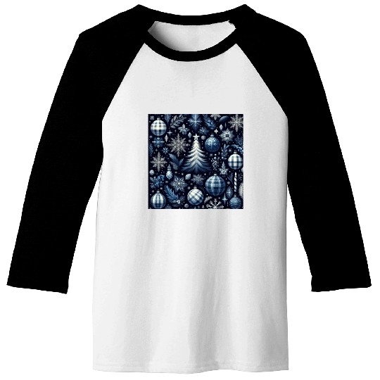 flannel blue and white christmas Baseball Tees