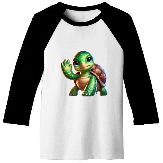 Adorable Waving Turtle Baseball Tees