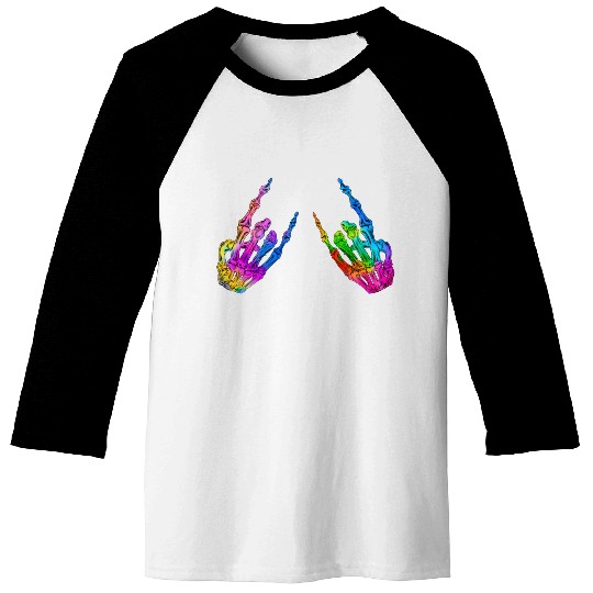 Rock On Rock Star Skeleton Hands LGBT Rainbow Baseball Tees