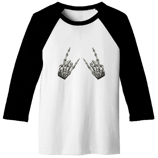 Rock On Rock Star Skeleton Hands Rocker Halloween Baseball Tees
