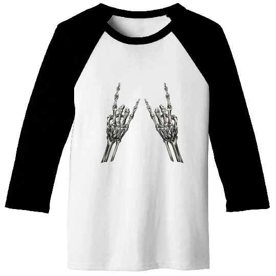 Rock On Rock Star Skeleton Hands Rocker Halloween Baseball Tees