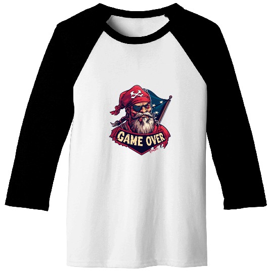 Pirate Game Over Graphic - Bold Pirate Skull Art Baseball Tees