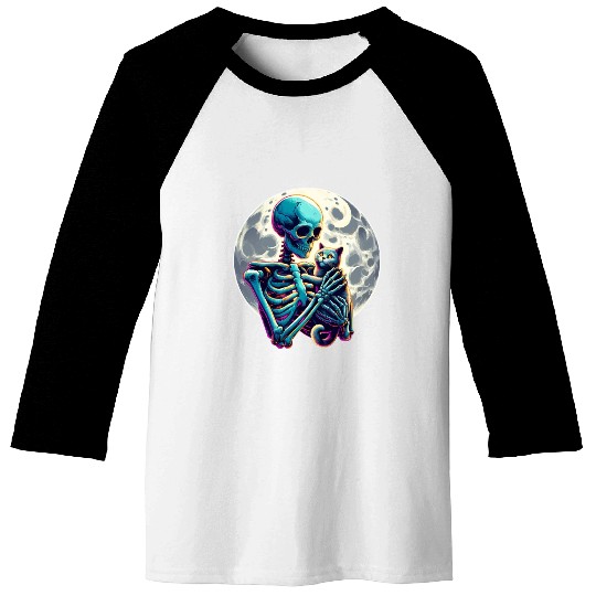 Skeleton Cute Cat Skull Kitty Halloween Baseball Tees
