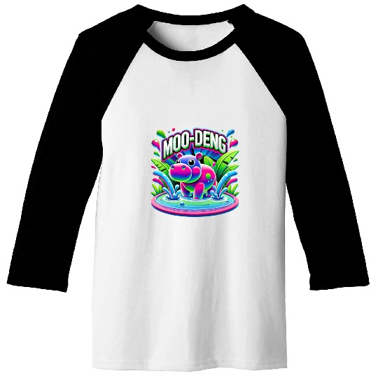 Moo-Deng Hippo Bright Splashy Jungle Cartoon Baseball Tees