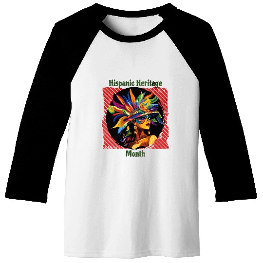 Elegant Hispanic Heritage Month Feathered Mask Baseball Tees