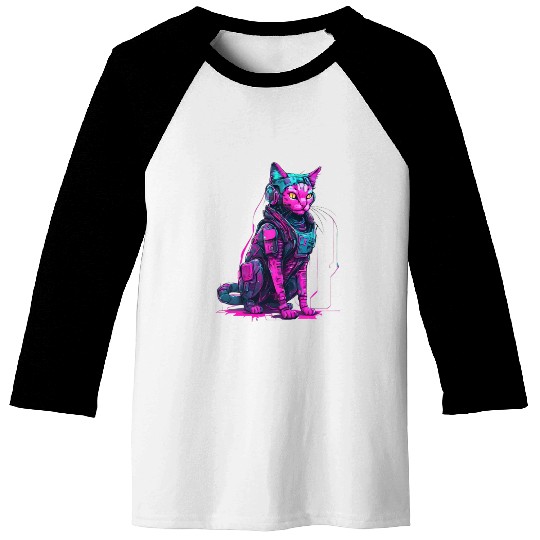 Cyber Warrior Cat Baseball Tees