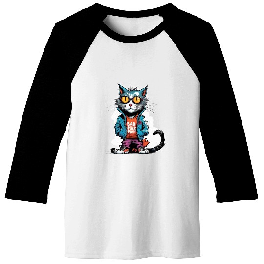 Punk Bad Cat with Sunglasses Baseball Tees