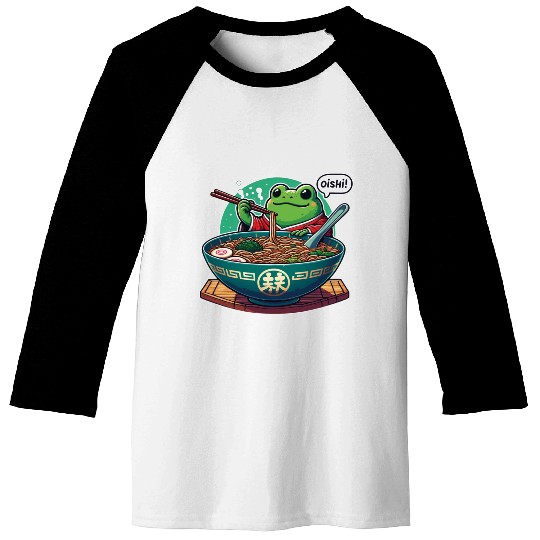 Cute Frog Enjoying Ramen - Oishii! Baseball Tees